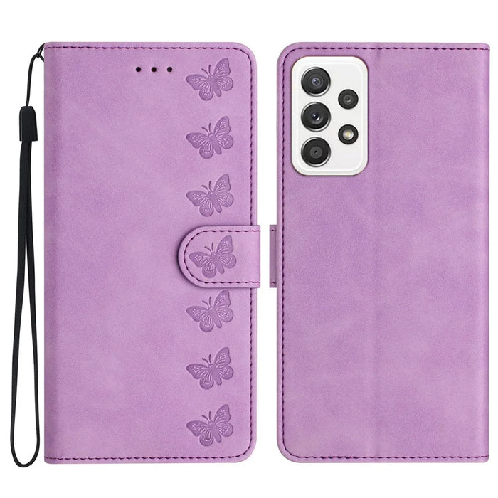 For Samsung Galaxy A53 5G Stand Case, Butterfly Imprinted Wallet Splash Proof PU Leather Cover - Purple - 1
