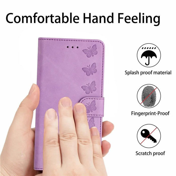 For Samsung Galaxy A53 5G Stand Case, Butterfly Imprinted Wallet Splash Proof PU Leather Cover - Purple - 6