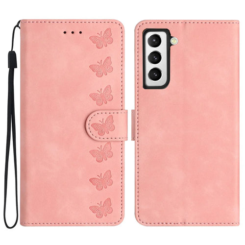 For Samsung Galaxy S22+ 5G Stand Wallet Folio Flip Case Butterfly Imprinted Splash Proof Leather Cover - Pink - 1