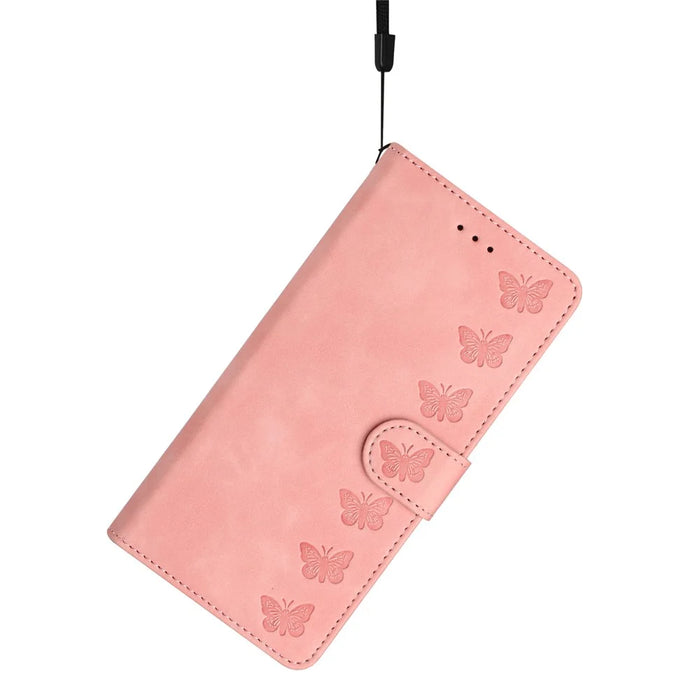 For Samsung Galaxy A52 5G / A52 4G / A52s 5G Drop-proof Butterfly Imprinted Shell Leather Wallet Stand Phone Case - Pink - 5