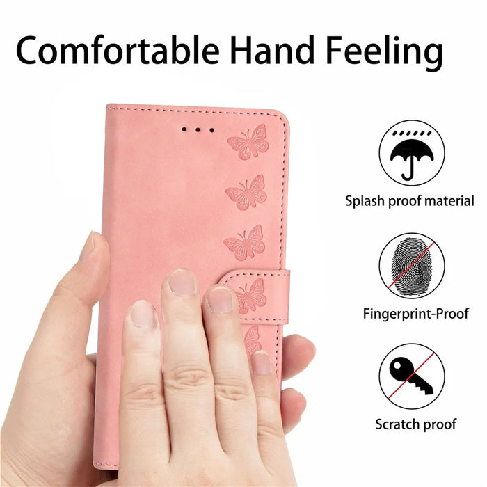 For Samsung Galaxy A52 5G / A52 4G / A52s 5G Drop-proof Butterfly Imprinted Shell Leather Wallet Stand Phone Case - Pink - 6