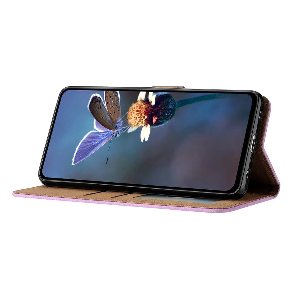 Stand Case for Samsung Galaxy M23 5G / F23 5G Butterfly Imprinted Anti-fingerprint Wallet Leather Cover - Purple - 3