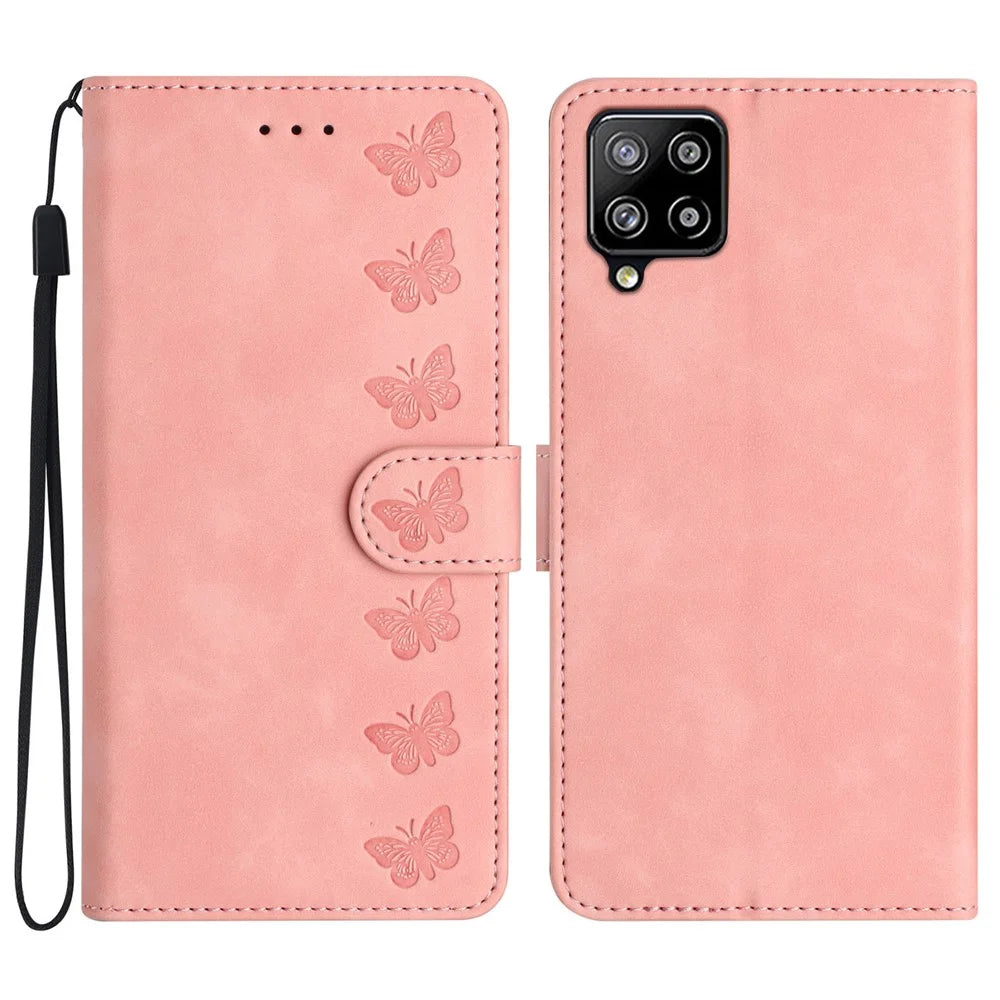 Butterfly Imprinted Phone Case for Samsung Galaxy M53 5G PU Leather Cover with Stand Wallet - Pink - 1