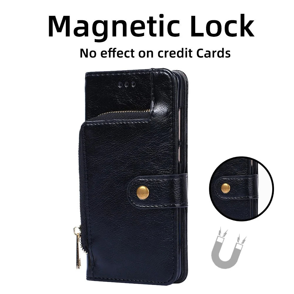 Phone Case for OnePlus Nord 3 5G / Ace 2V 5G Zipper Pocket PU Leather Wallet Foldable Stand Cover with Strap - Black - 4