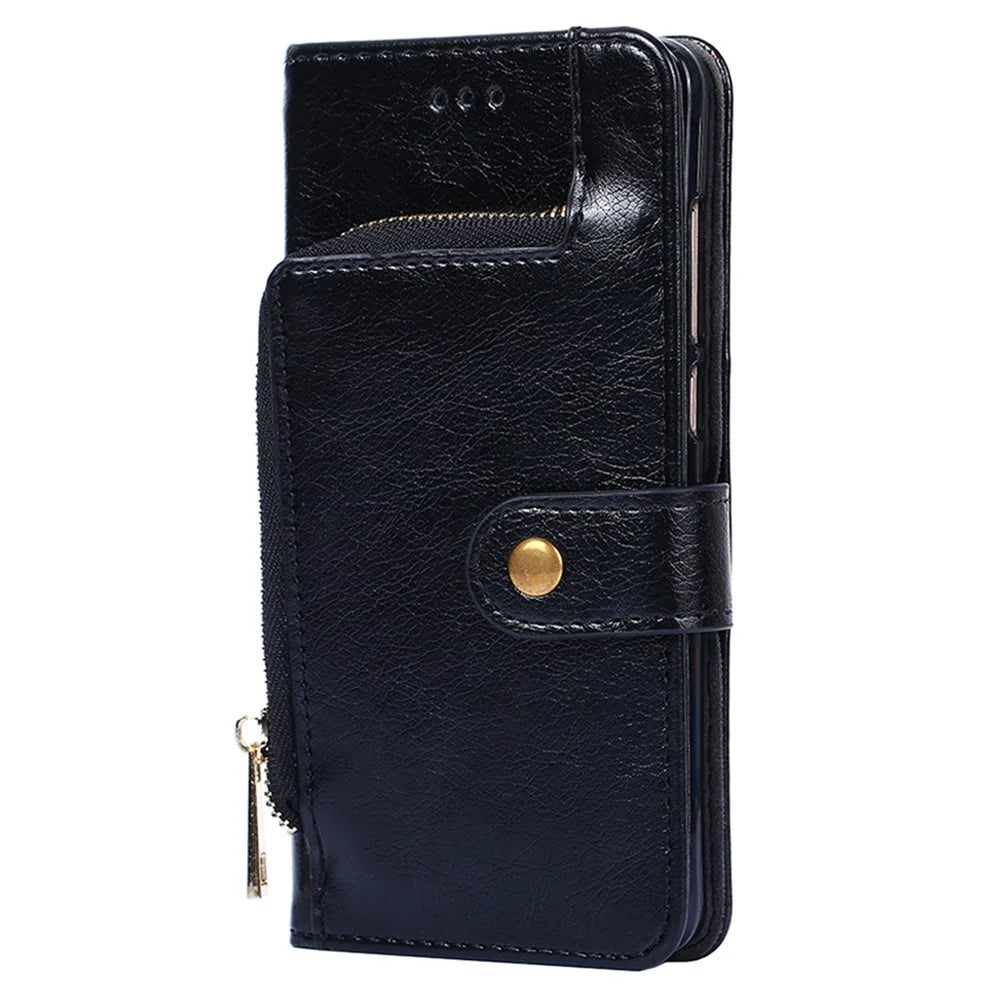 Phone Case for OnePlus Nord 3 5G / Ace 2V 5G Zipper Pocket PU Leather Wallet Foldable Stand Cover with Strap - Black - 7