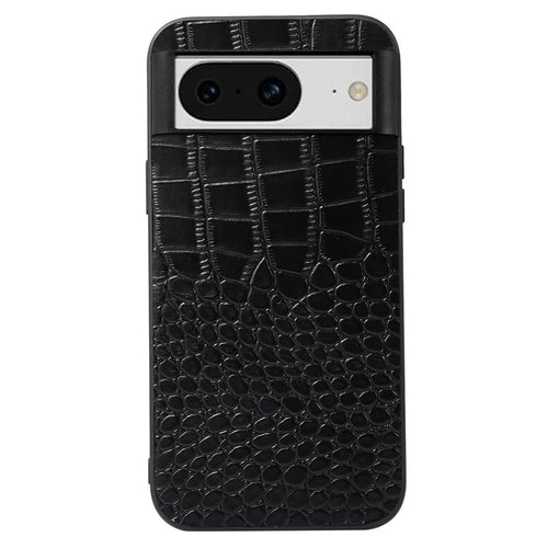 For Google Pixel 8 Crocodile Texture Phone Case Genuine Cowhide Leather+PC+TPU Cover - Black - 1