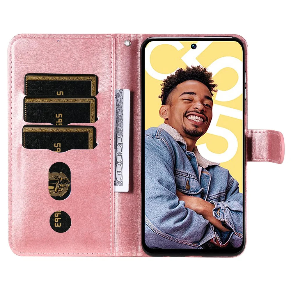 Zipper Pocket Leather Phone Case for Realme C55 4G , Calf Texture Stand Wallet Phone Cover - Pink - 2