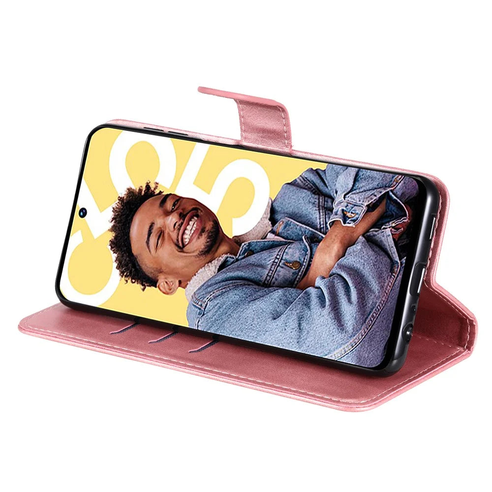 Zipper Pocket Leather Phone Case for Realme C55 4G , Calf Texture Stand Wallet Phone Cover - Pink - 3