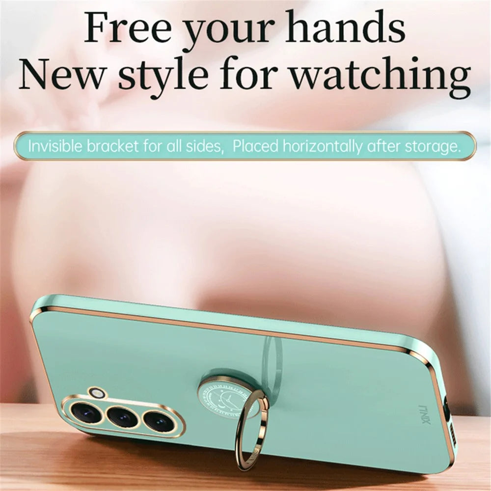 XINLI Ring Kickstand Phone Case for Samsung Galaxy M54 5G / F54 5G Electroplated Precise Lens Cut-out TPU Cover - Cyan - 2
