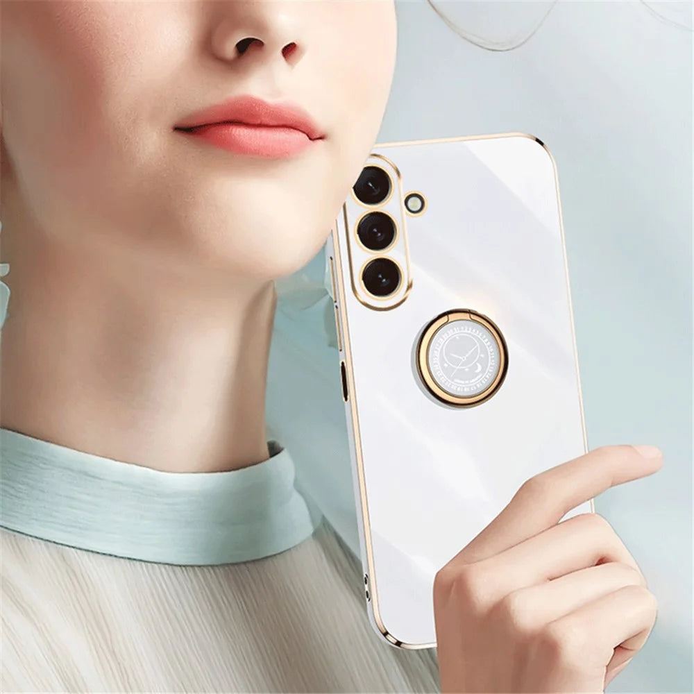 XINLI Ring Kickstand Phone Case for Samsung Galaxy M54 5G / F54 5G Electroplated Precise Lens Cut-out TPU Cover - Cyan - 5