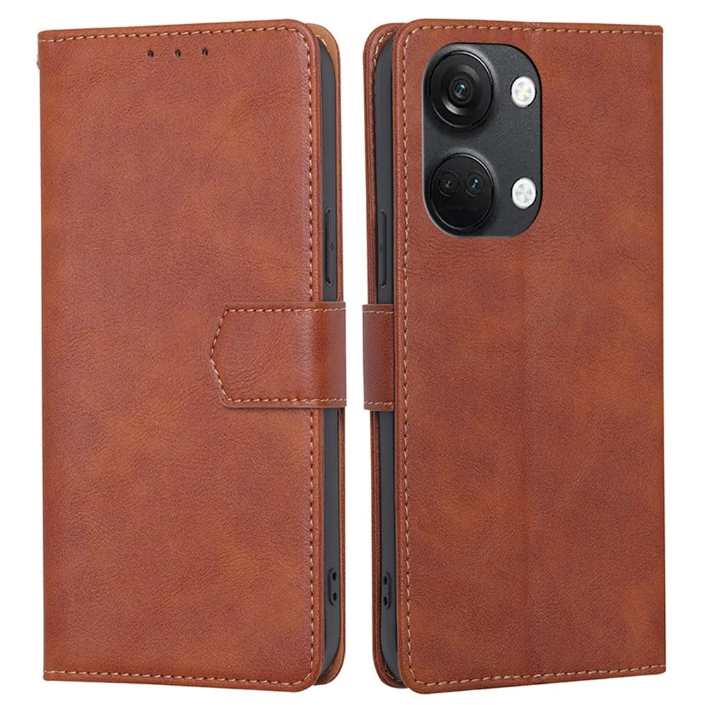 For OnePlus Nord 3 5G / Ace 2V 5G RFID Blocking Phone Case Cowhide Texture Leather Wallet Stand Cover - Brown - 1