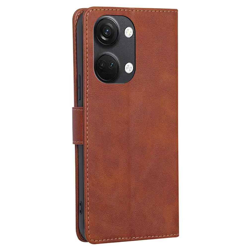 For OnePlus Nord 3 5G / Ace 2V 5G RFID Blocking Phone Case Cowhide Texture Leather Wallet Stand Cover - Brown - 7