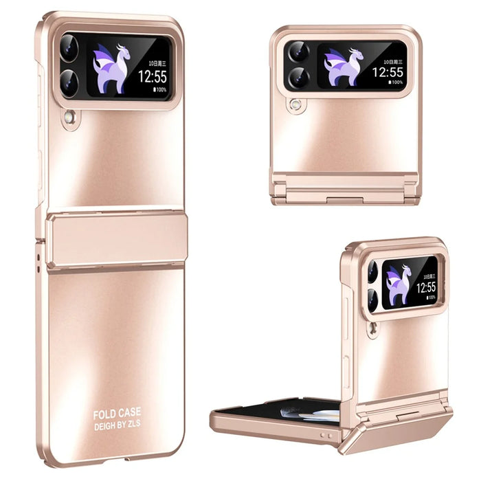 Hard PC Phone Case for Samsung Galaxy Z Flip4 5G , Matte Electroplating Folding Phone Cover - Rose Gold - 1