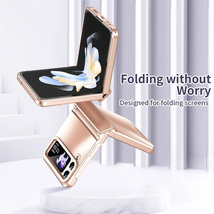 Hard PC Phone Case for Samsung Galaxy Z Flip4 5G , Matte Electroplating Folding Phone Cover - Rose Gold - 3