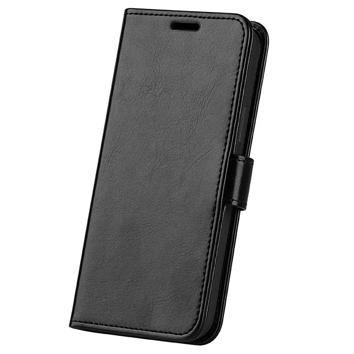For Realme C55 Shockproof Crazy Horse Texture Phone Case PU Leather Wallet Flip Stand Cover - Black - 6