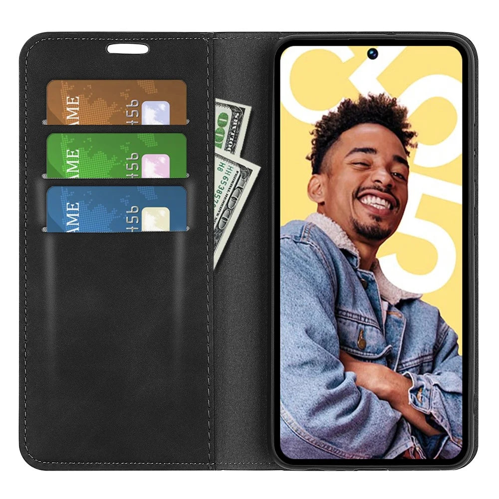 For Realme C55 Anti-scratch Skin-touch Leather Phone Wallet Case Folio Flip Stand Phone Cover - Black - 2