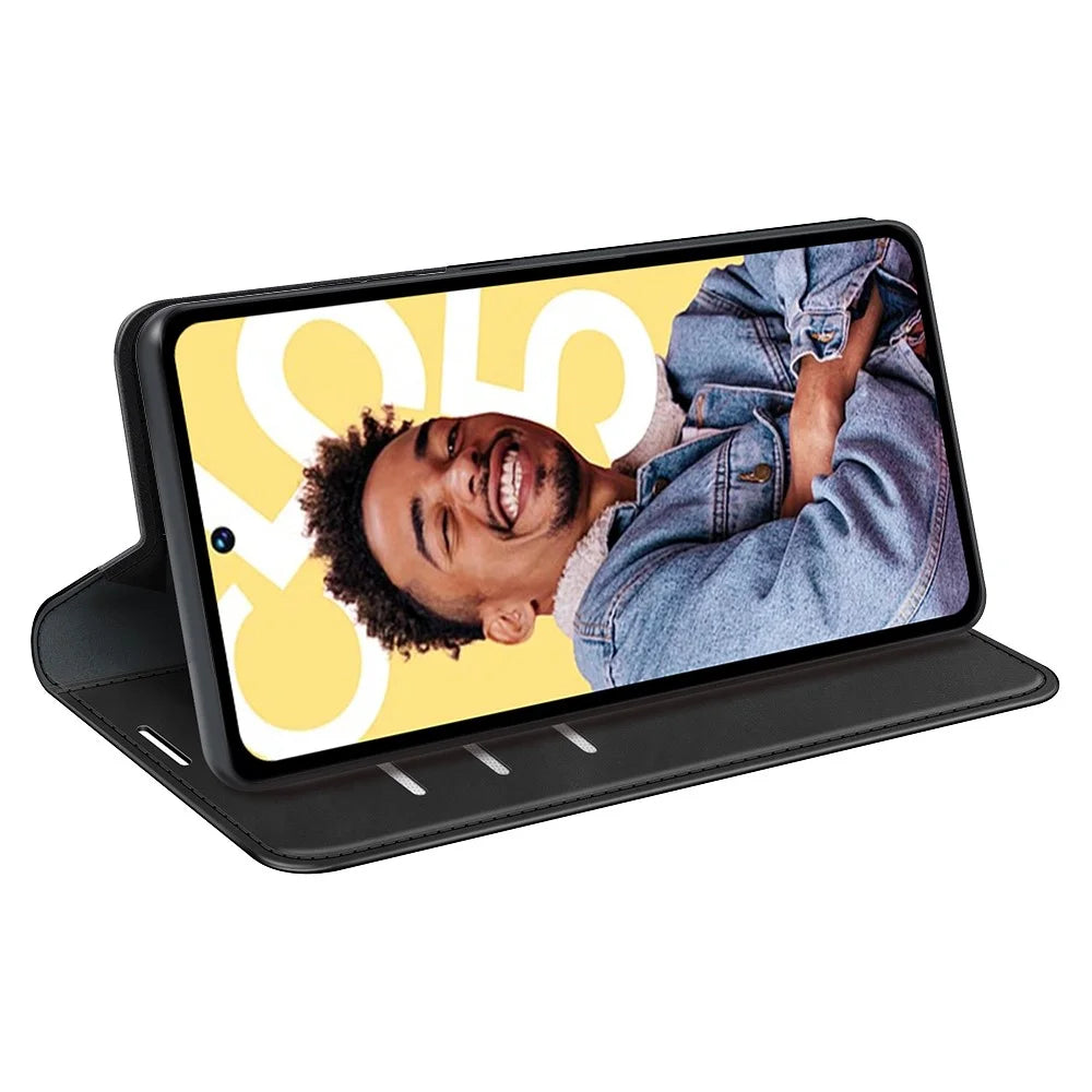 For Realme C55 Anti-scratch Skin-touch Leather Phone Wallet Case Folio Flip Stand Phone Cover - Black - 3