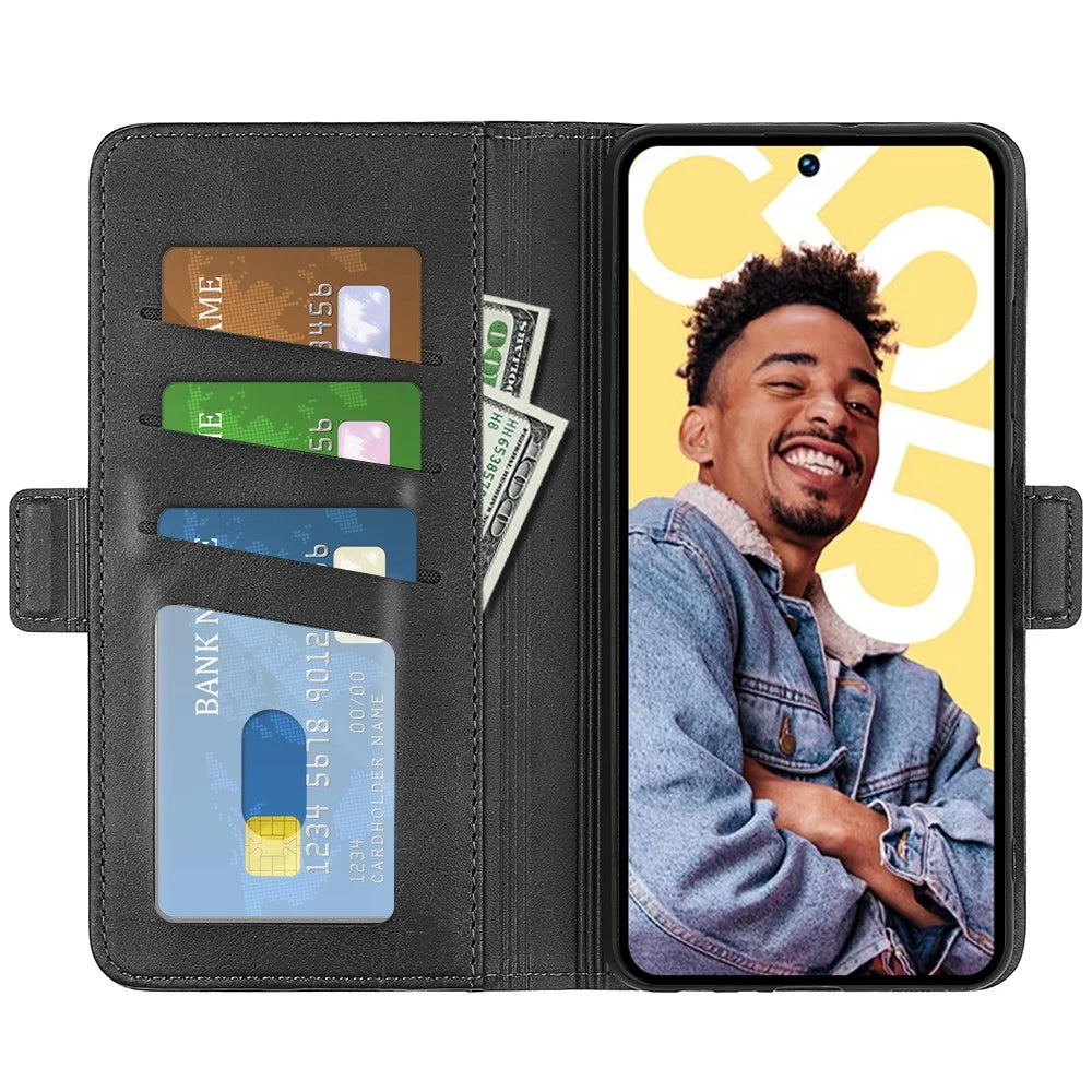 For Realme C55 4G PU Leather Flip Protective Case Calf Texture Wallet Stand Phone Cover - Black - 2