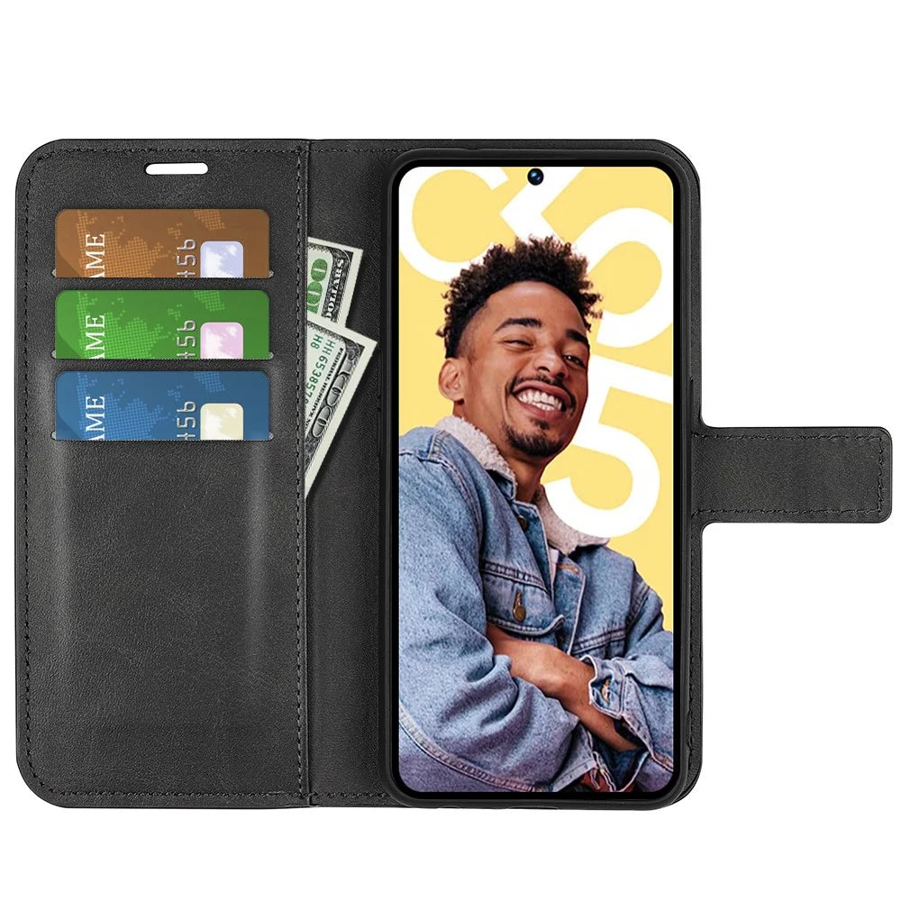 For Realme C55 Wallet Shell Calf Texture Square Magnetic Clasp Stand PU Leather Phone Case - Black - 2