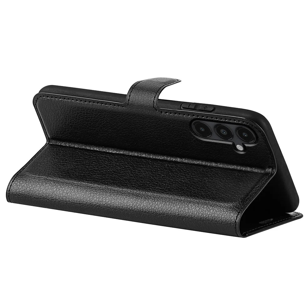 PU Leather Phone Shell for Samsung Galaxy M14 5G Litchi Texture Wallet Cover Stand Phone Case - Black - 4