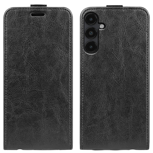 For Samsung Galaxy M14 5G Vertical Flip Leather Phone Case Card Holder Crazy Horse Texture Protective Cover - Black - 1