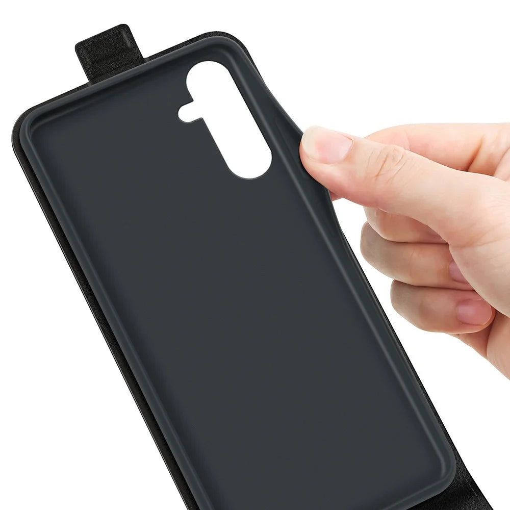 For Samsung Galaxy M14 5G Vertical Flip Leather Phone Case Card Holder Crazy Horse Texture Protective Cover - Black - 3