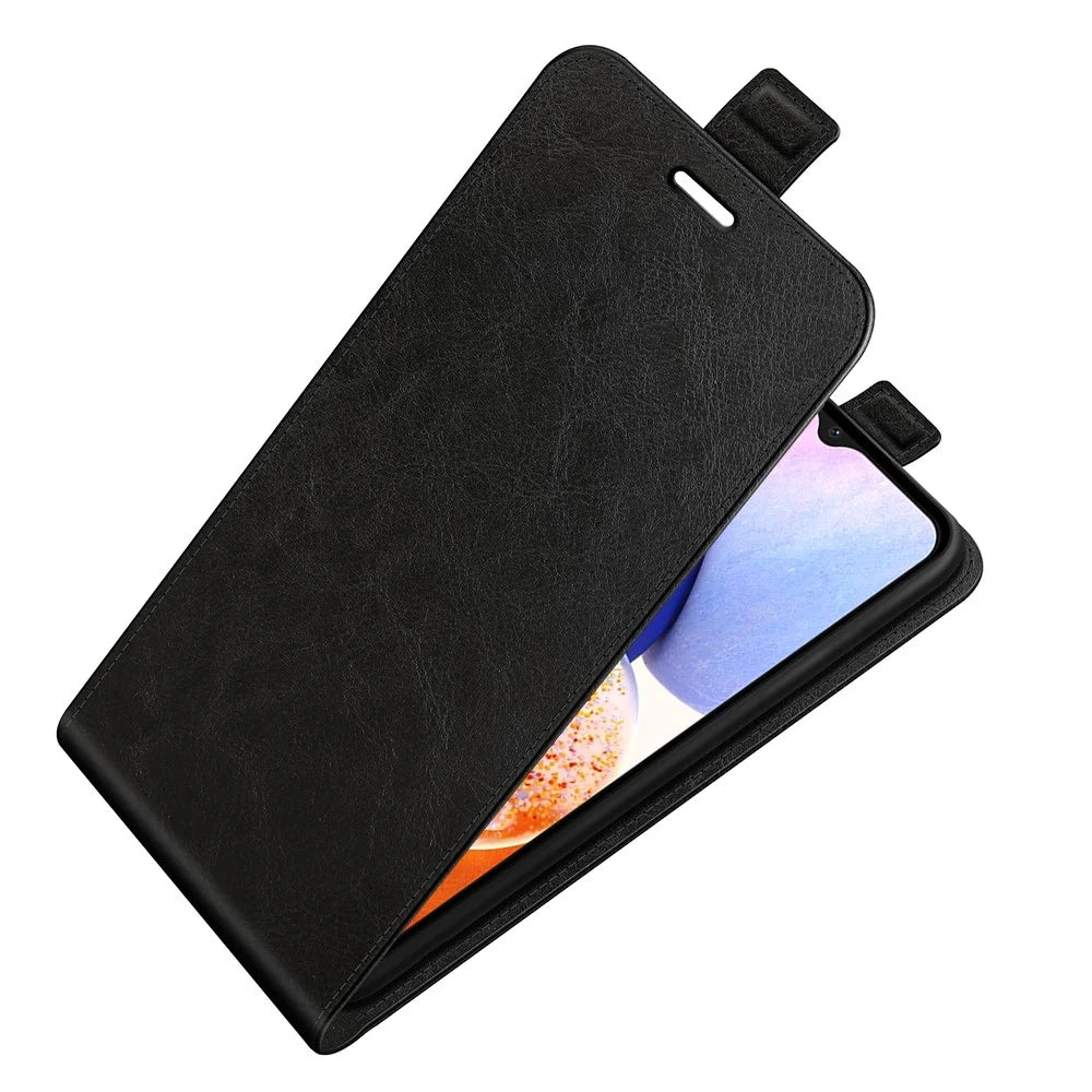 For Samsung Galaxy M14 5G Vertical Flip Leather Phone Case Card Holder Crazy Horse Texture Protective Cover - Black - 4