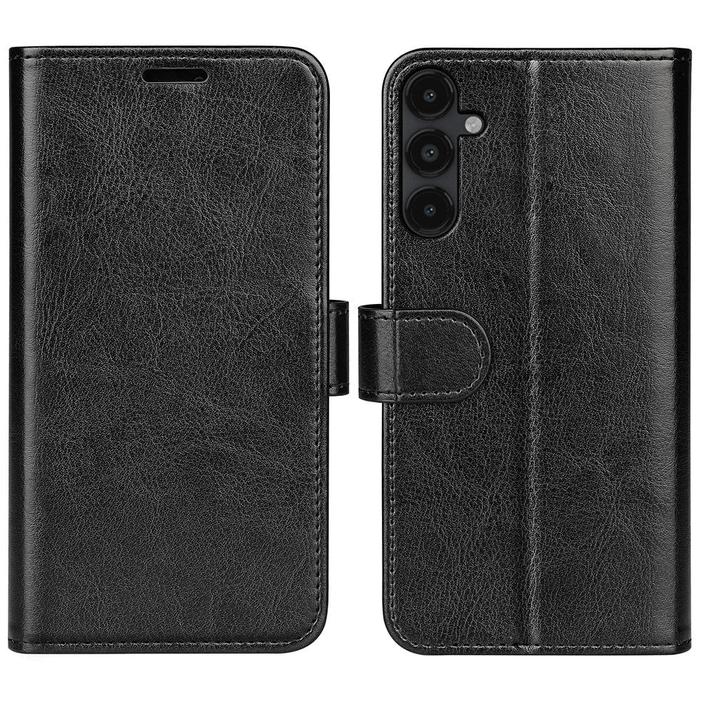 For Samsung Galaxy M14 5G Leather Phone Case Wallet Crazy Horse Texture Stand Phone Cover - Black - 1