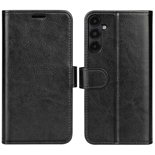 For Samsung Galaxy M14 5G Leather Phone Case Wallet Crazy Horse Texture Stand Phone Cover - Black - 1
