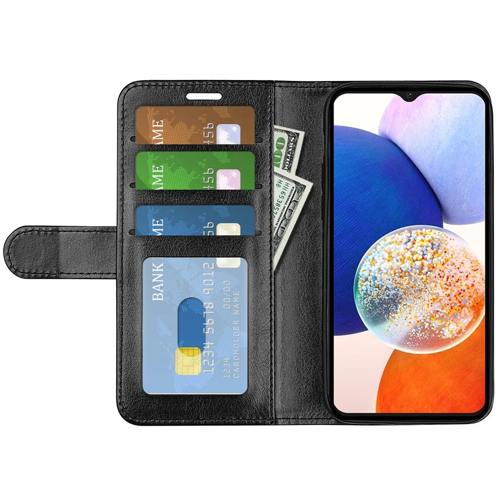 For Samsung Galaxy M14 5G Leather Phone Case Wallet Crazy Horse Texture Stand Phone Cover - Black - 2