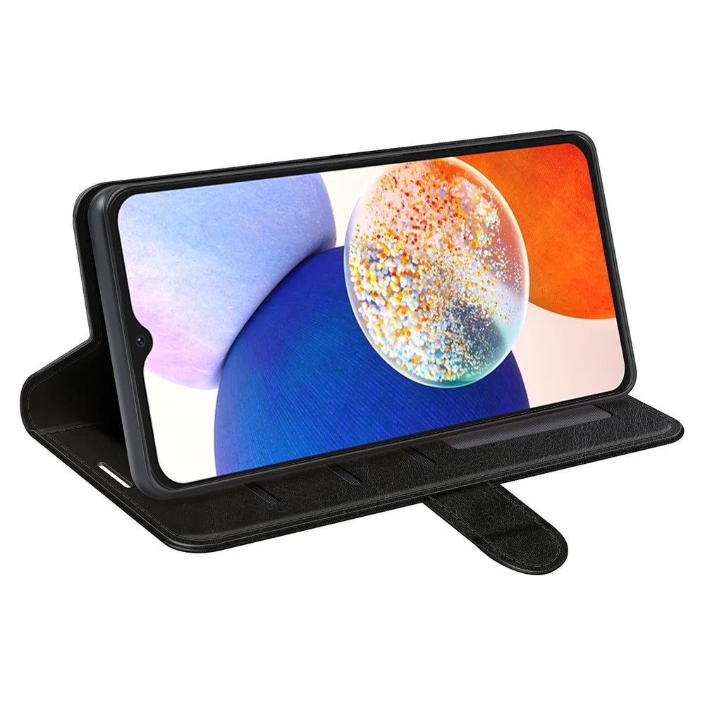For Samsung Galaxy M14 5G Leather Phone Case Wallet Crazy Horse Texture Stand Phone Cover - Black - 3