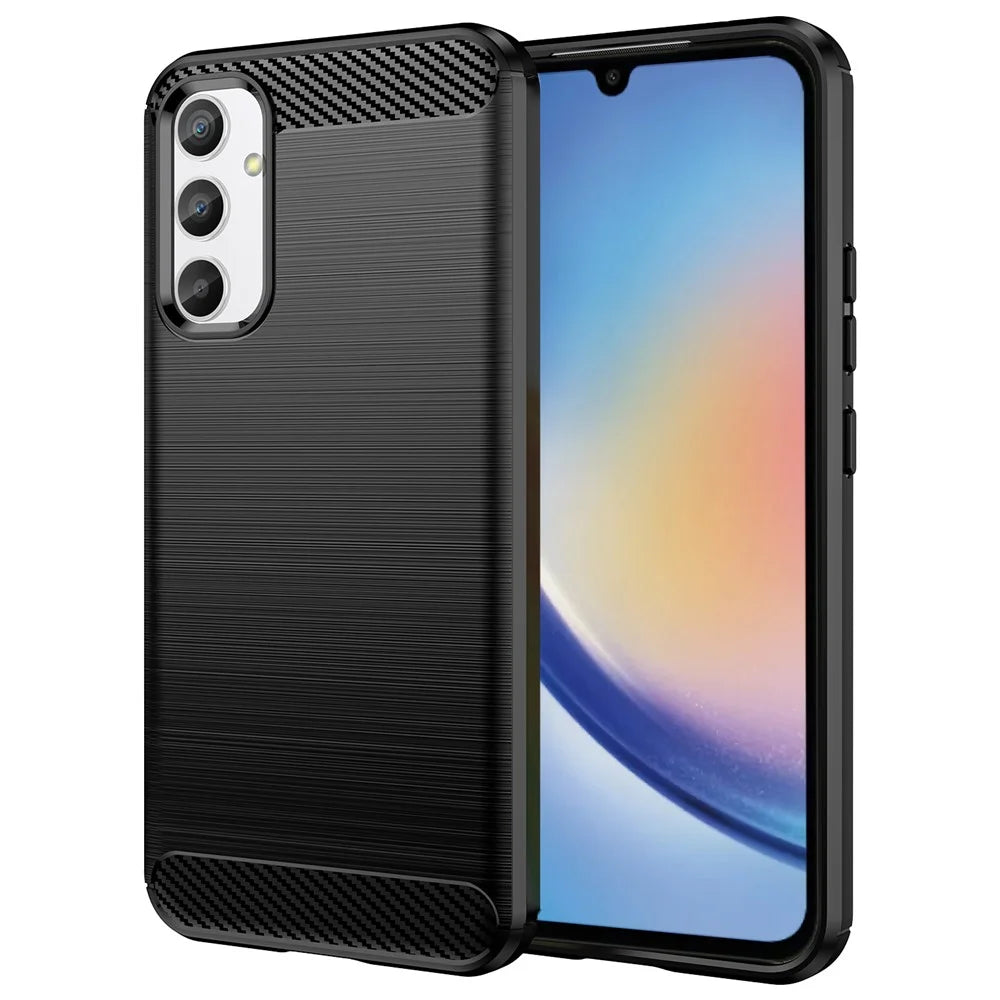 For Samsung Galaxy A34 5G Soft TPU Phone Case Carbon Fiber Texture Brushed Back Cover - Black - 1