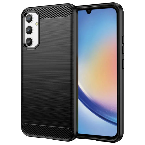 For Samsung Galaxy A34 5G Soft TPU Phone Case Carbon Fiber Texture Brushed Back Cover - Black - 1