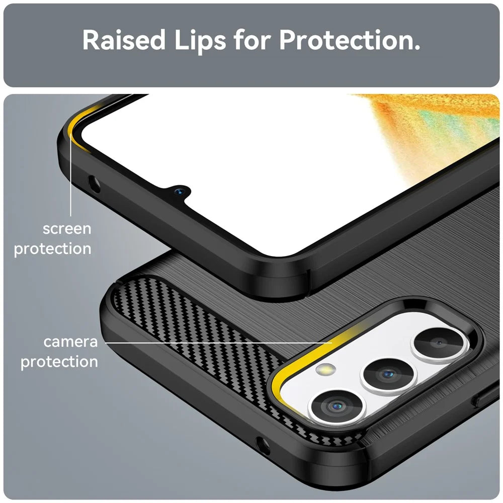 For Samsung Galaxy A34 5G Soft TPU Phone Case Carbon Fiber Texture Brushed Back Cover - Black - 5