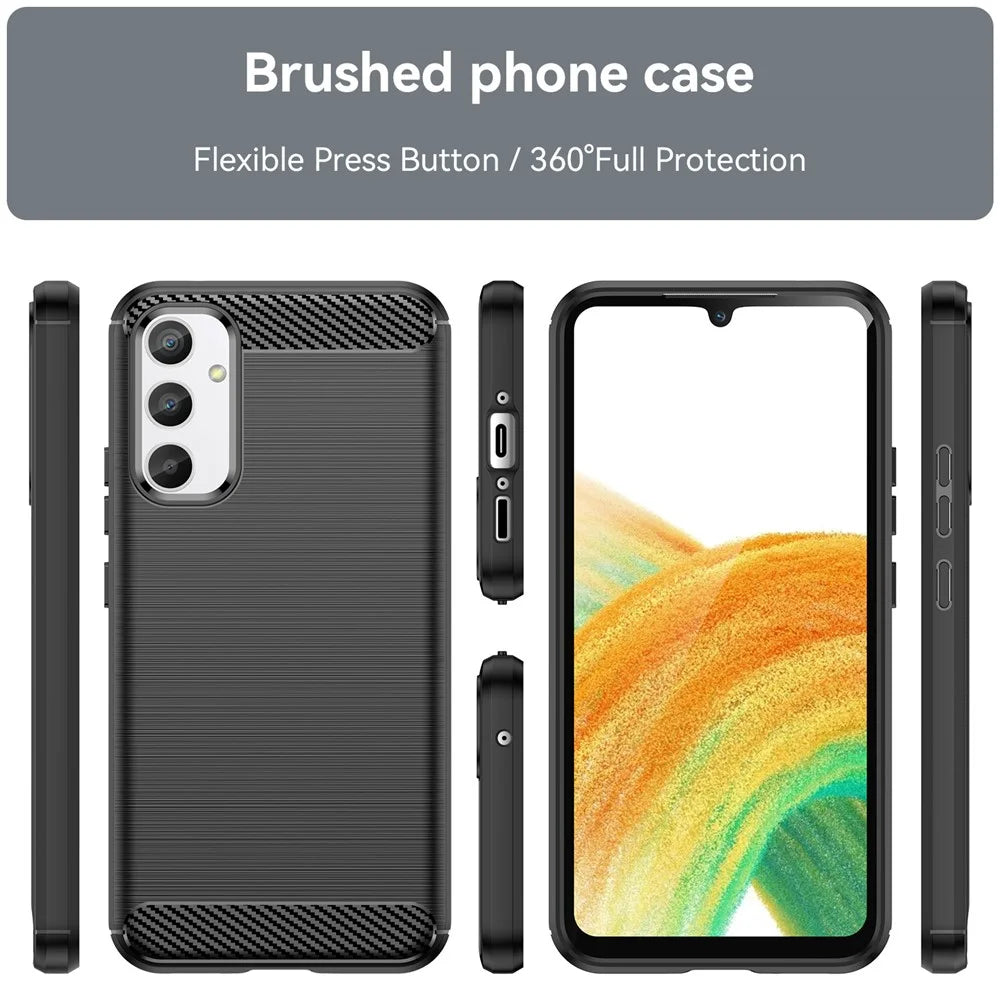 For Samsung Galaxy A34 5G Soft TPU Phone Case Carbon Fiber Texture Brushed Back Cover - Black - 7