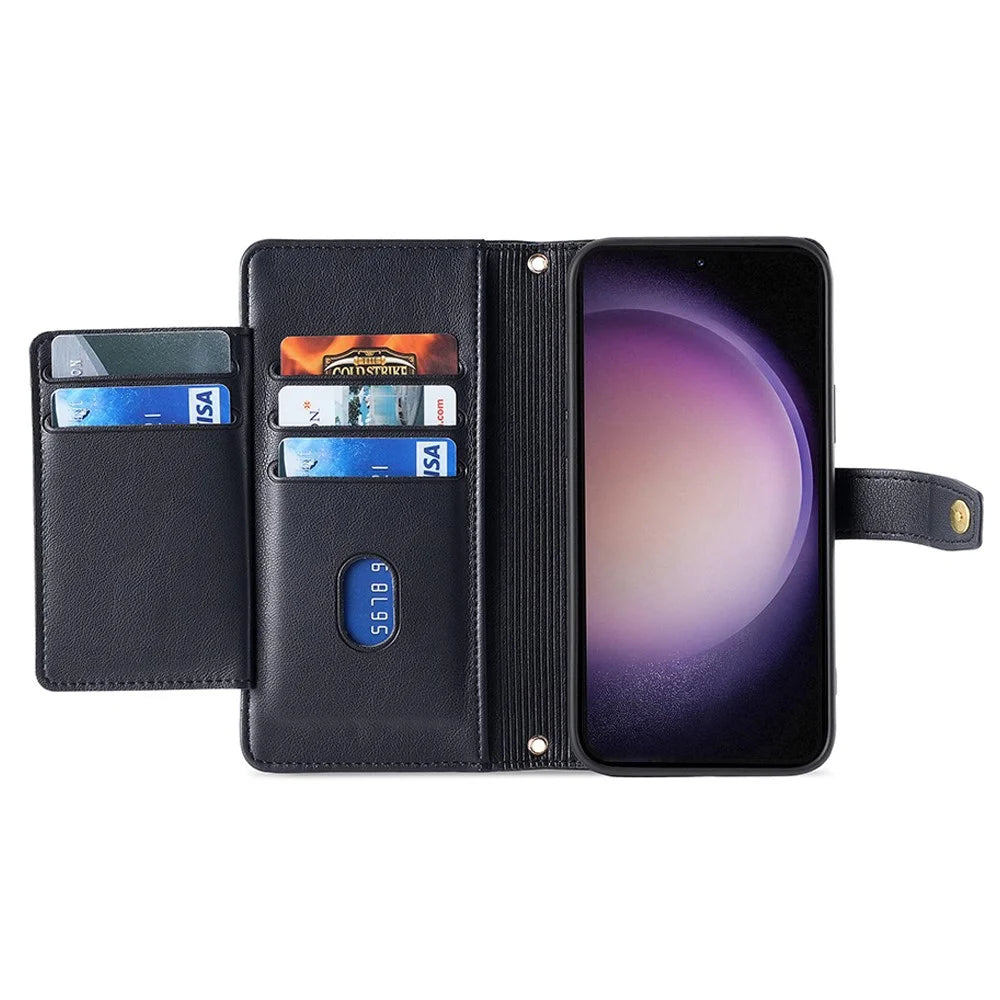 Stand Cover for Samsung Galaxy A54 5G Zipper Pocket Wallet Leather Phone Case with 2 Straps - Black - 2