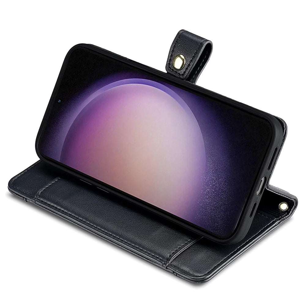 Stand Cover for Samsung Galaxy A54 5G Zipper Pocket Wallet Leather Phone Case with 2 Straps - Black - 3