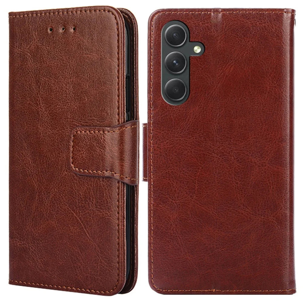 PU Leather Case for Samsung Galaxy A54 5G Magnetic Clasp Textured Cell Phone Stand Wallet Cover - Brown - 1