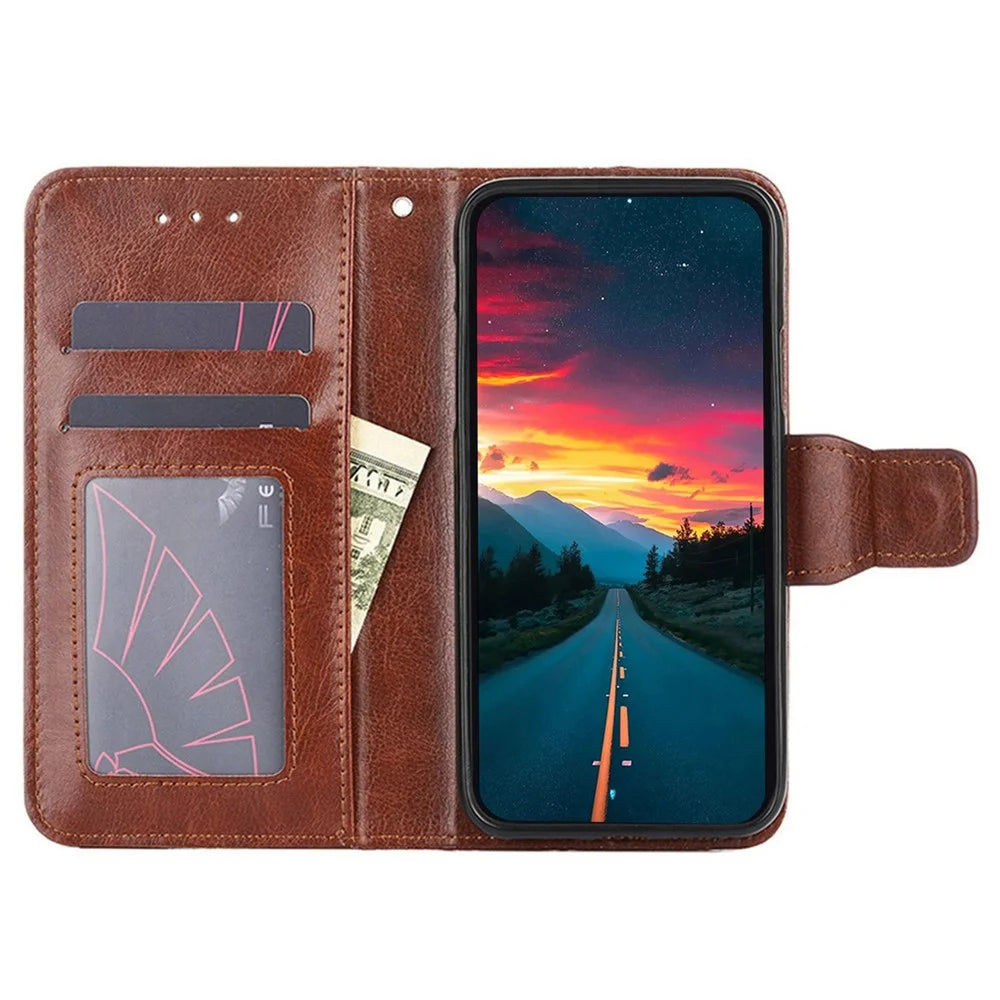 PU Leather Case for Samsung Galaxy A54 5G Magnetic Clasp Textured Cell Phone Stand Wallet Cover - Brown - 2
