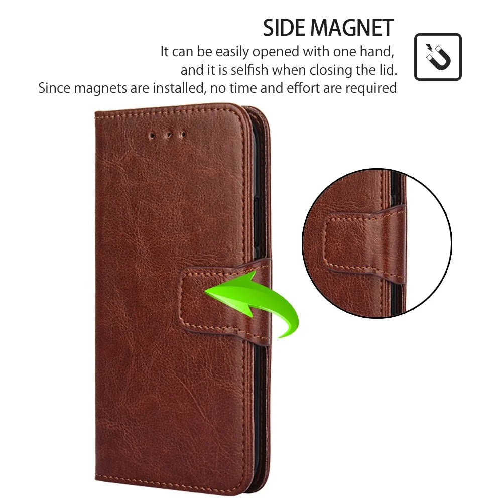 PU Leather Case for Samsung Galaxy A54 5G Magnetic Clasp Textured Cell Phone Stand Wallet Cover - Brown - 4