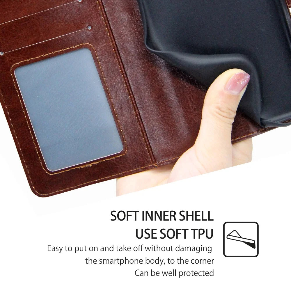 PU Leather Case for Samsung Galaxy A54 5G Magnetic Clasp Textured Cell Phone Stand Wallet Cover - Brown - 5