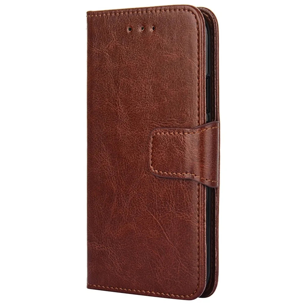 PU Leather Case for Samsung Galaxy A54 5G Magnetic Clasp Textured Cell Phone Stand Wallet Cover - Brown - 6