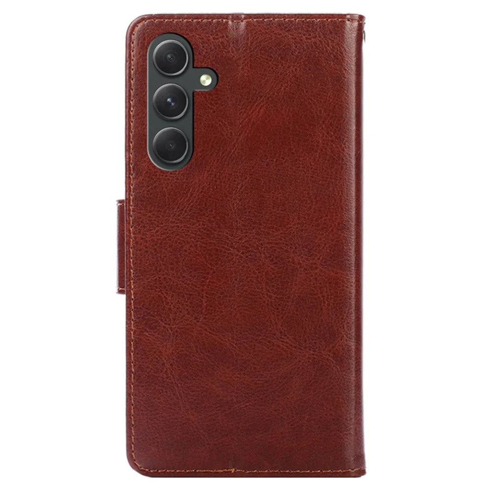 PU Leather Case for Samsung Galaxy A54 5G Magnetic Clasp Textured Cell Phone Stand Wallet Cover - Brown - 7