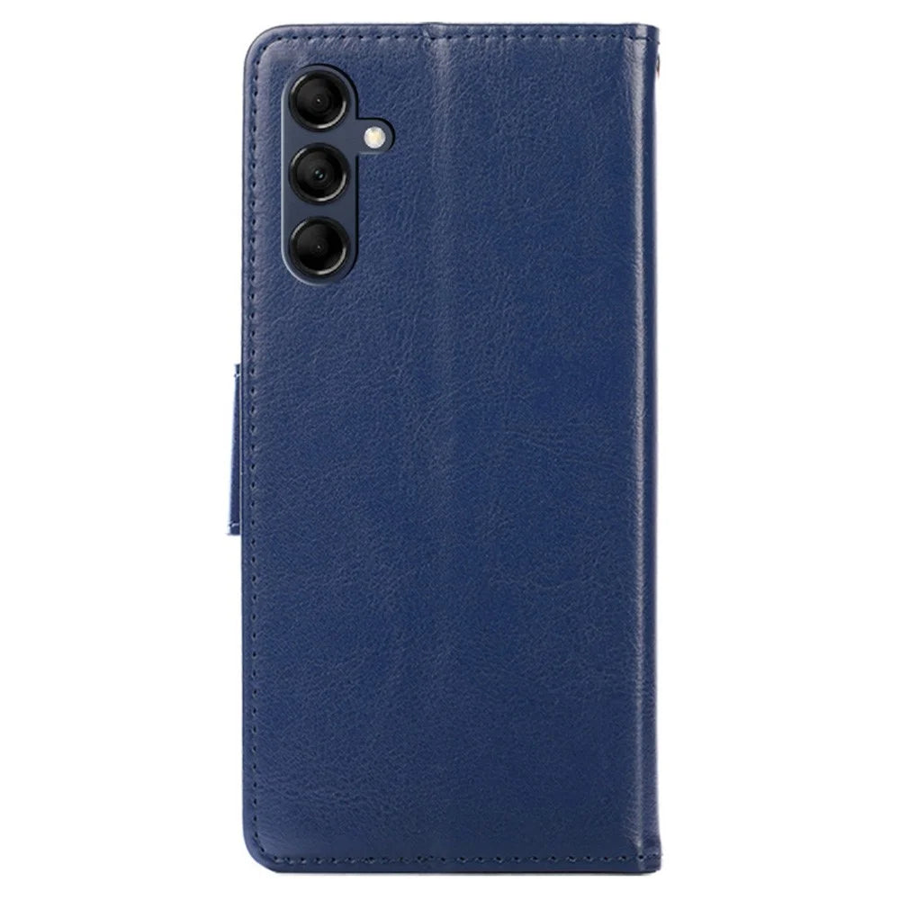 Magnetic Clasp Case for Samsung Galaxy M14 5G Textured Cell Phone PU Leather Wallet Stand Cover - Sapphire - 7