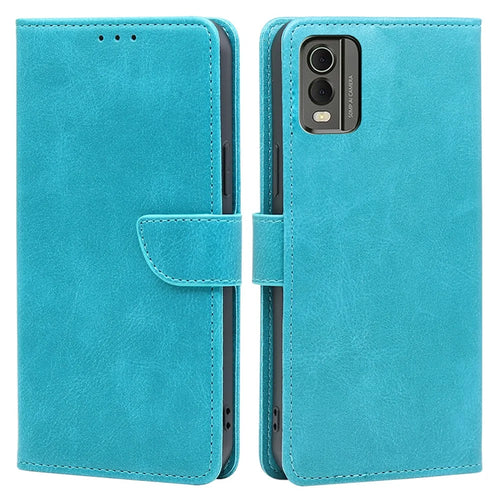 Phone Folio Cover for Nokia C32 Calf Texture Stand Wallet PU Leather + TPU Protective Case - Baby Blue - 1