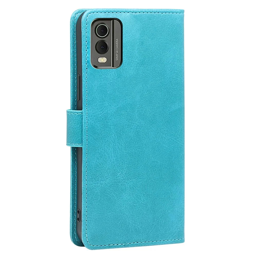 Phone Folio Cover for Nokia C32 Calf Texture Stand Wallet PU Leather + TPU Protective Case - Baby Blue - 7