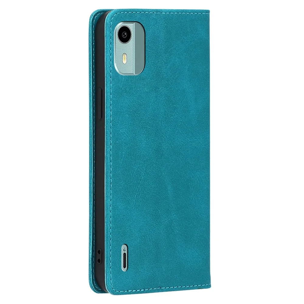 For Nokia C12 4G / C12 Pro / C12 Plus Magnetic Closing Stand Phone Drop-proof Case PU Leather Wallet Shell - Baby Blue - 6