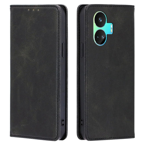 For Realme GT Neo5 SE 5G Drop-proof Case Magnetic Closing Stand Phone PU Leather Wallet Shell - Black - 1