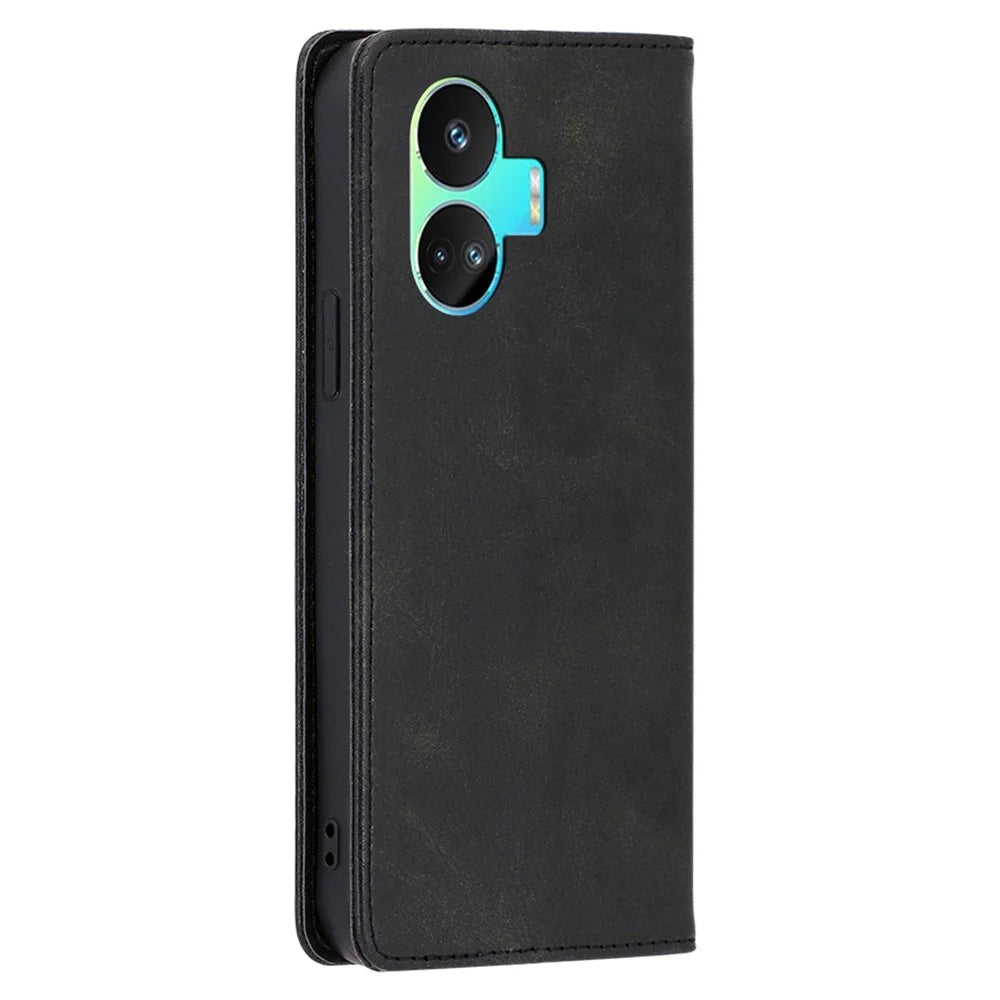 For Realme GT Neo5 SE 5G Drop-proof Case Magnetic Closing Stand Phone PU Leather Wallet Shell - Black - 6