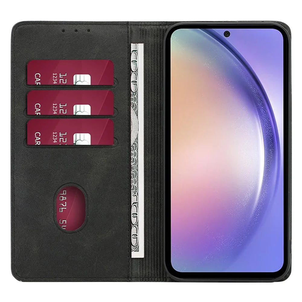 For Samsung Galaxy A54 5G Calf Texture Protector Case Stand PU Leather Wallet Phone Shell - Black - 2